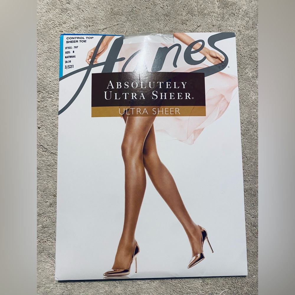 Hanes absolutely ultra sheer control top pantyhose sheer toe size natural 707 C
